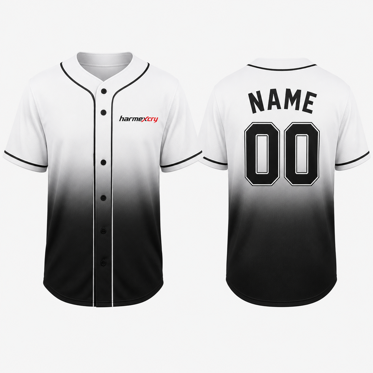 White and Black Gradient Baseball Jersey