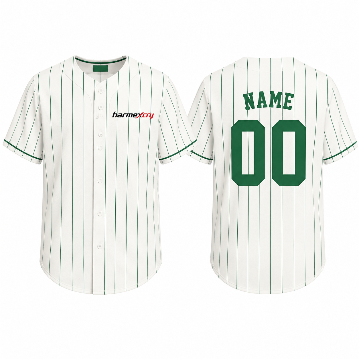 Green and White Baseball Jersey with Vertical Stripes