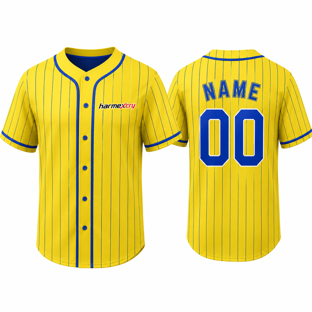 Yellow and Blue Striped Baseball Jersey
