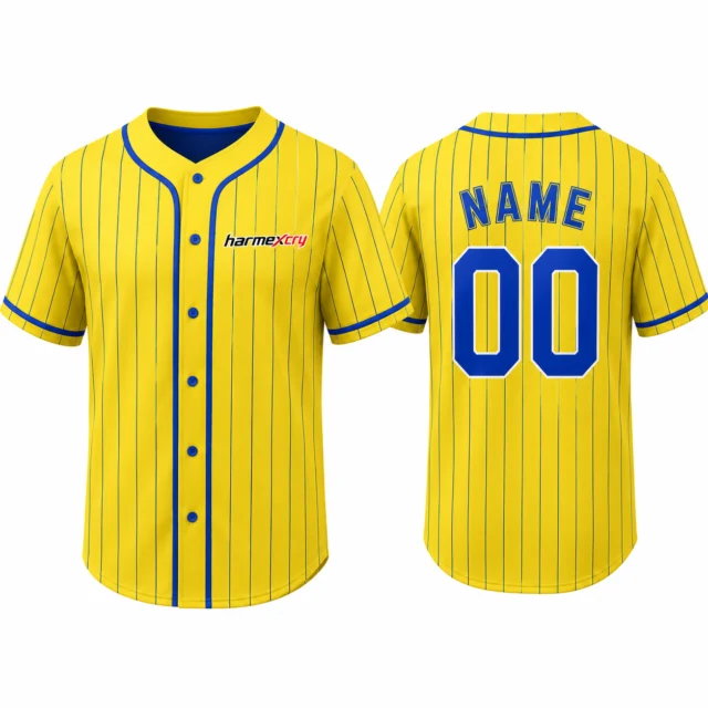 Yellow and Blue Striped Baseball Jersey