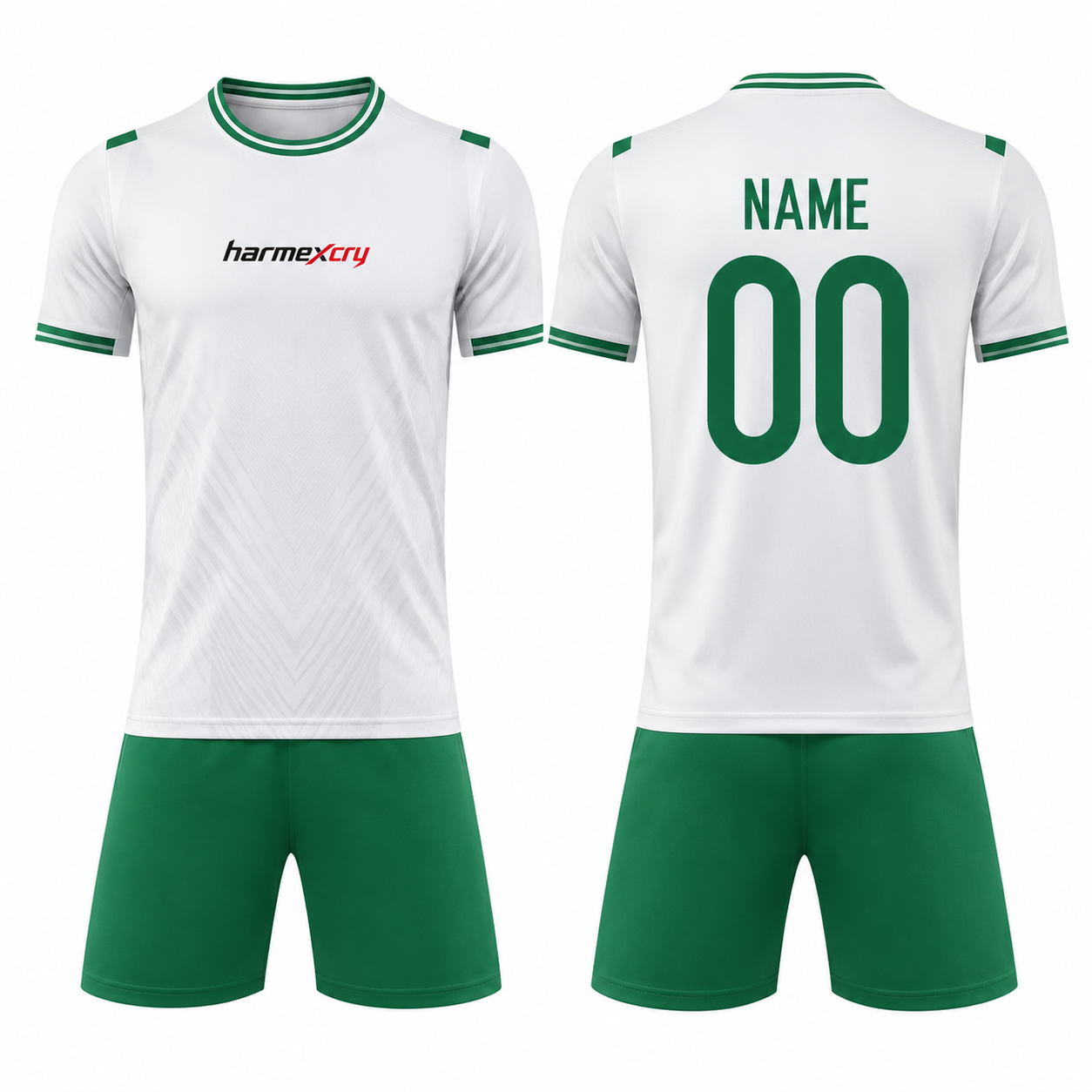 Green and White Soccer Jersey and Shorts Set