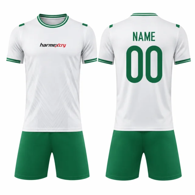 Green and White Soccer Jersey and Shorts Set