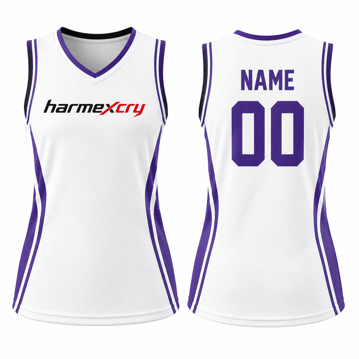 White and Purple Classic V-Neck Basketball Tank Top