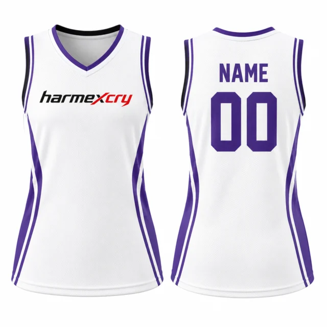 White and Purple Classic V-Neck Basketball Tank Top