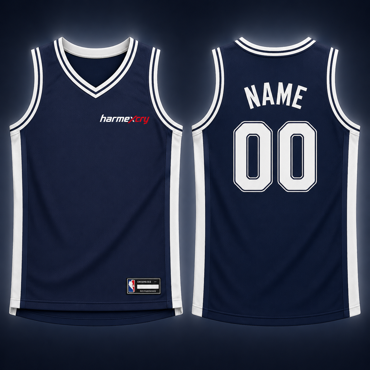 Navy and White V-Neck Basketball Tank Top