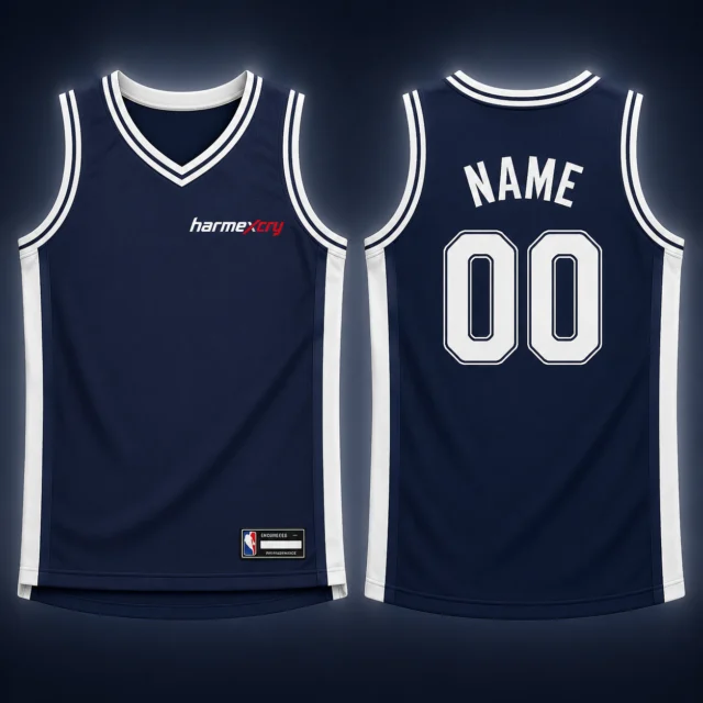 Navy and White V-Neck Basketball Tank Top