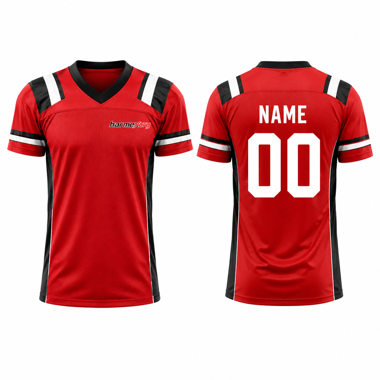 Red and Black Short-Sleeve V-Neck American Football Jersey