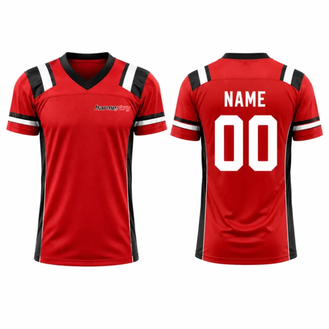 Red and Black Short-Sleeve V-Neck American Football Jersey