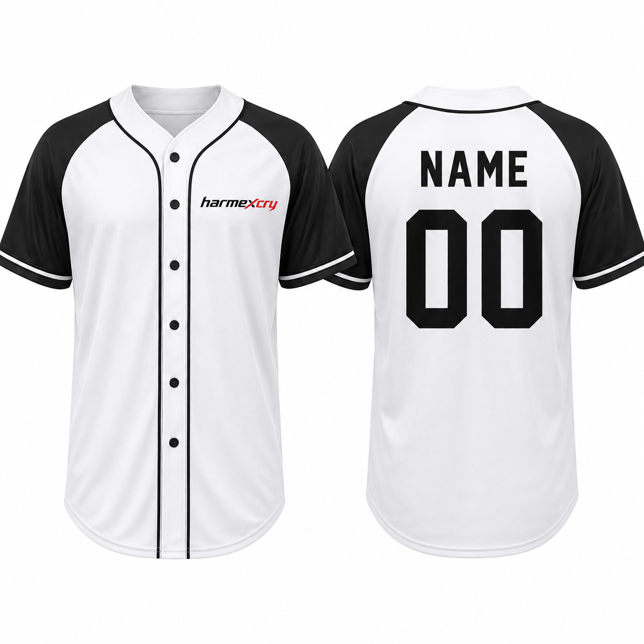 White and Black Button-Front Baseball Jersey