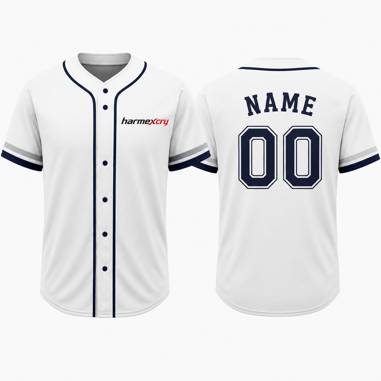 White and Navy Gradient Short-Sleeve V-Neck Baseball Jersey