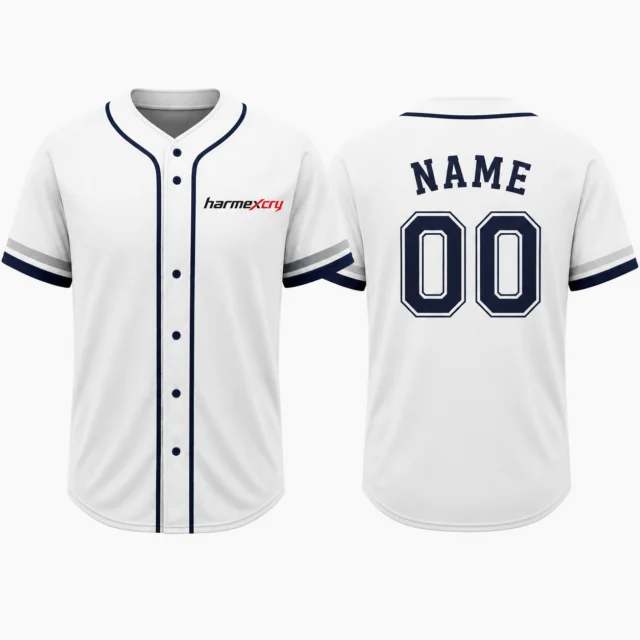 White and Navy Gradient Short-Sleeve V-Neck Baseball Jersey