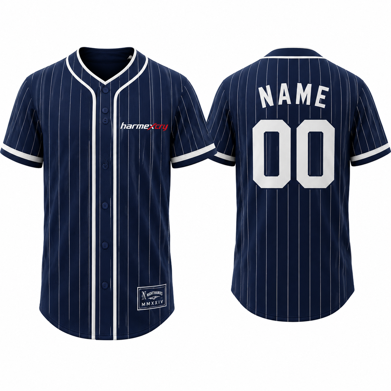 Navy and White Button-Front Baseball Jersey