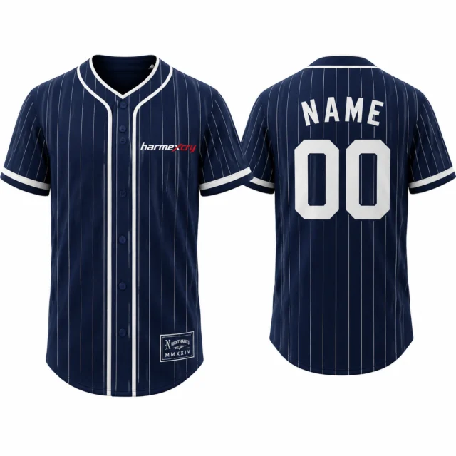 Navy and White Button-Front Baseball Jersey