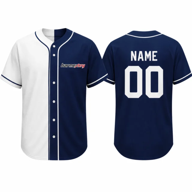 White and Navy Split-Color Baseball Jersey